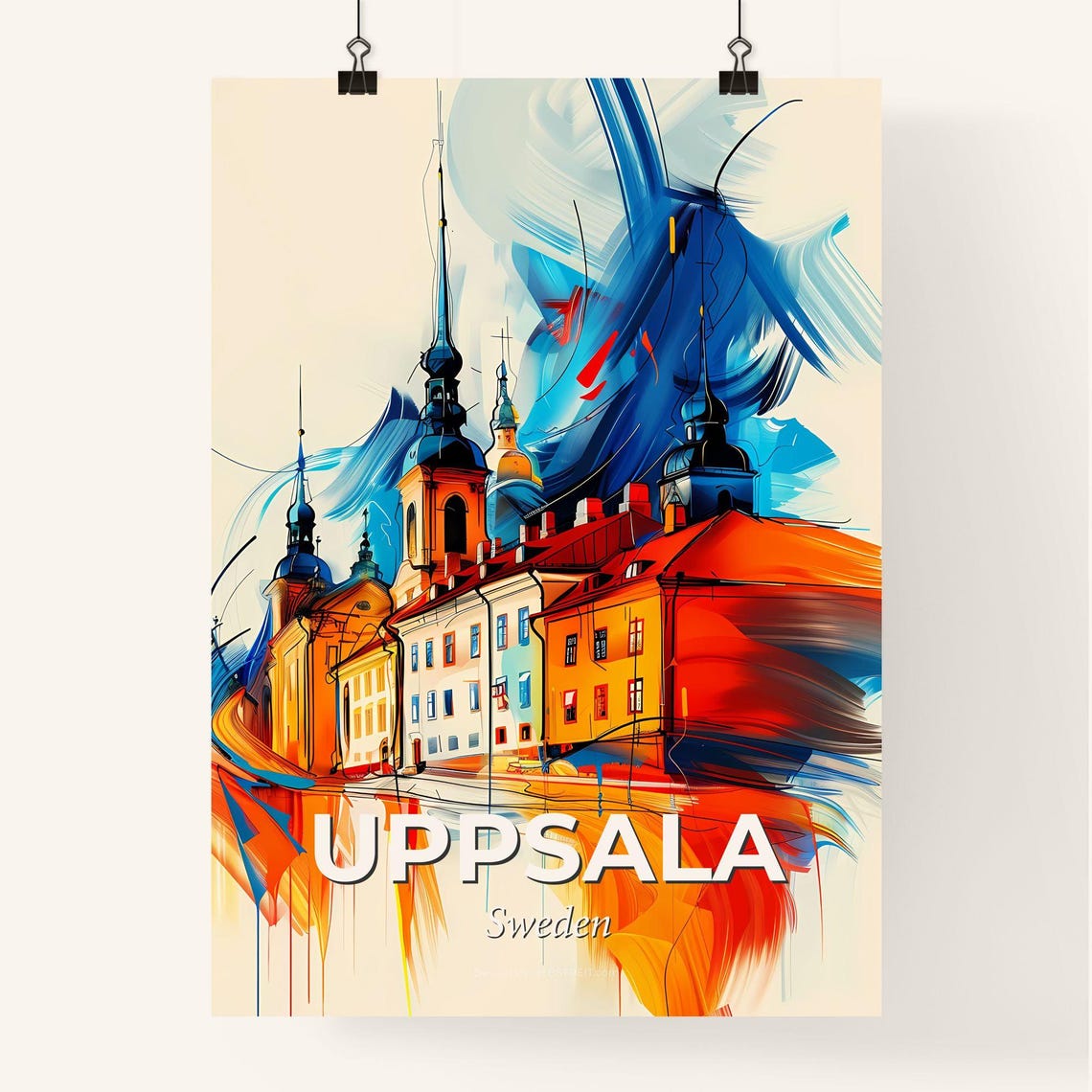 Uppsala Sweden Colorful City Painting Abstract Cathedral Art Poster - Image 4