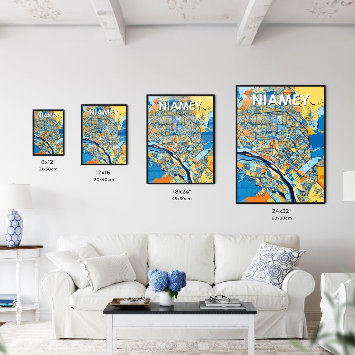 Niamey Niger Colorful City Street Map in Blue and Orange Poster - Image 3