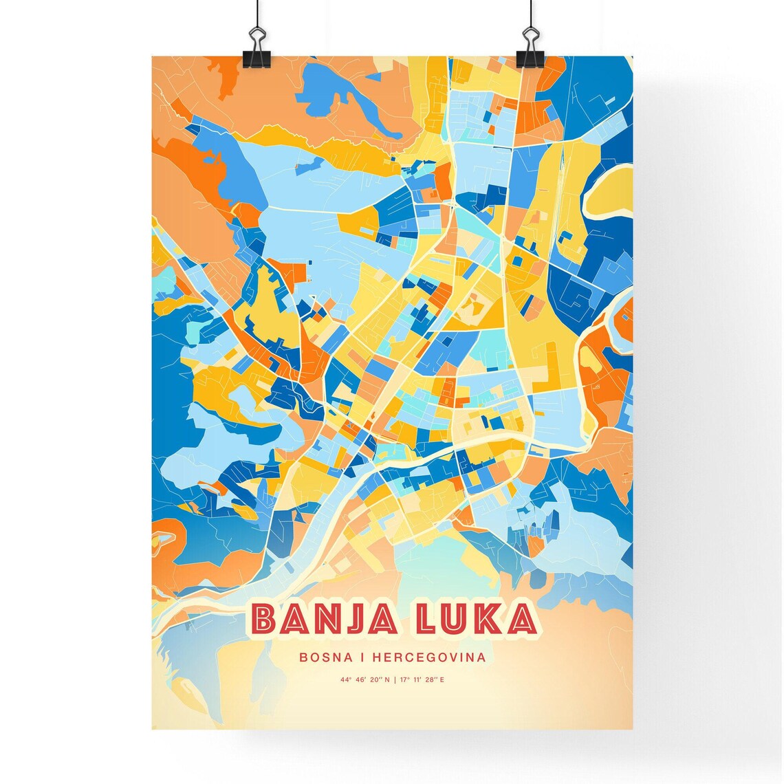Banja Luka Bosnia and Herzegovina Blue Orange City Map Poster - Image 3