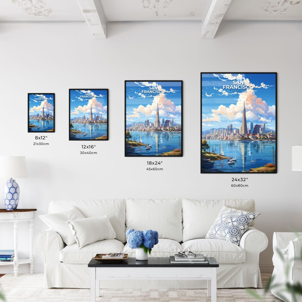 San Francisco California Vintage Bay Skyline Sailboats Poster - Image 3