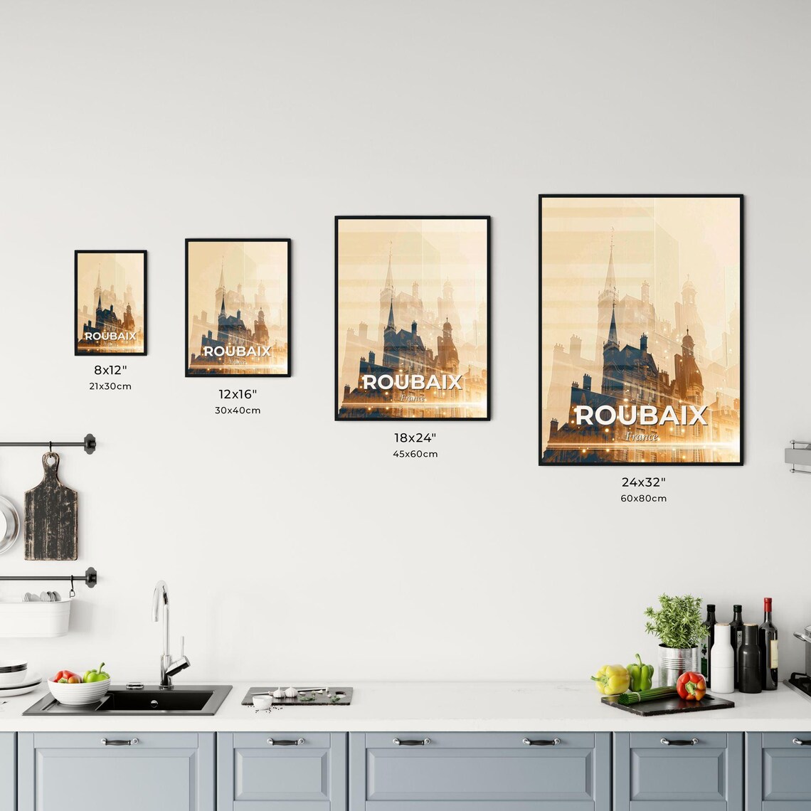 Roubaix France Historic Skyline Silhouette City Travel Poster - Image 3