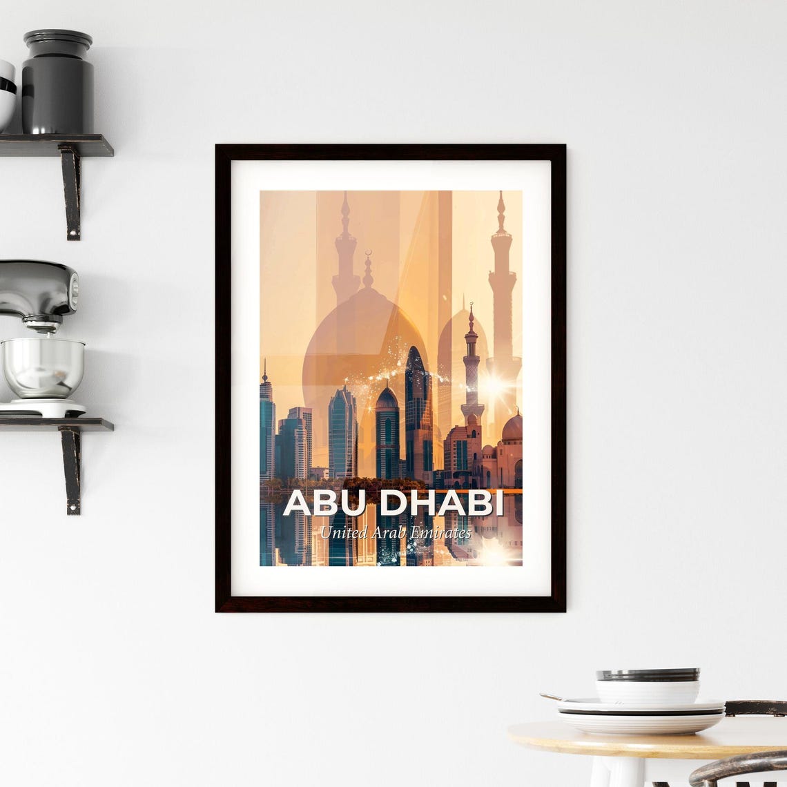 Abu Dhabi United Arab Emirates Sunset Mosque Dome Skyline Art Poster - Image 2