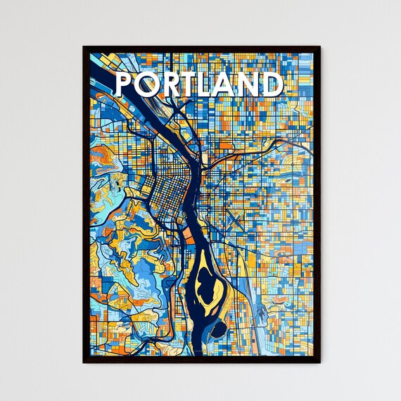 Portland Oregon Vibrant Colorful Geometric Street Grid City Map Art Poster