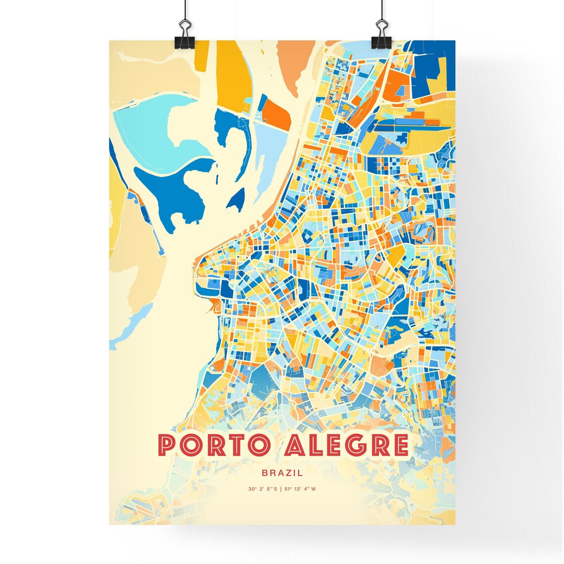 Porto Alegre Brazil Colorful City Map Art Poster Blue Orange Cream Design - Image 3