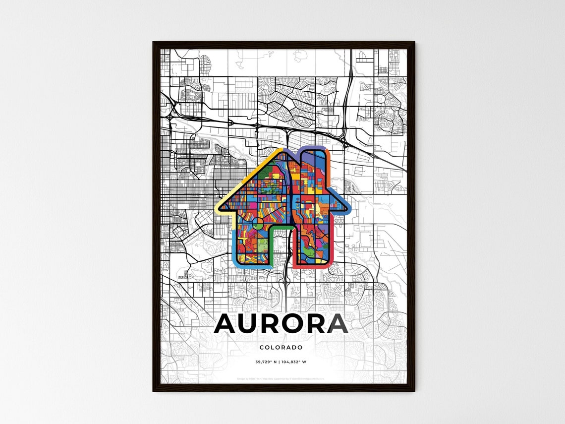 Aurora Colorado Minimal Map Art With Colorful Heart Icon Poster - Image 3