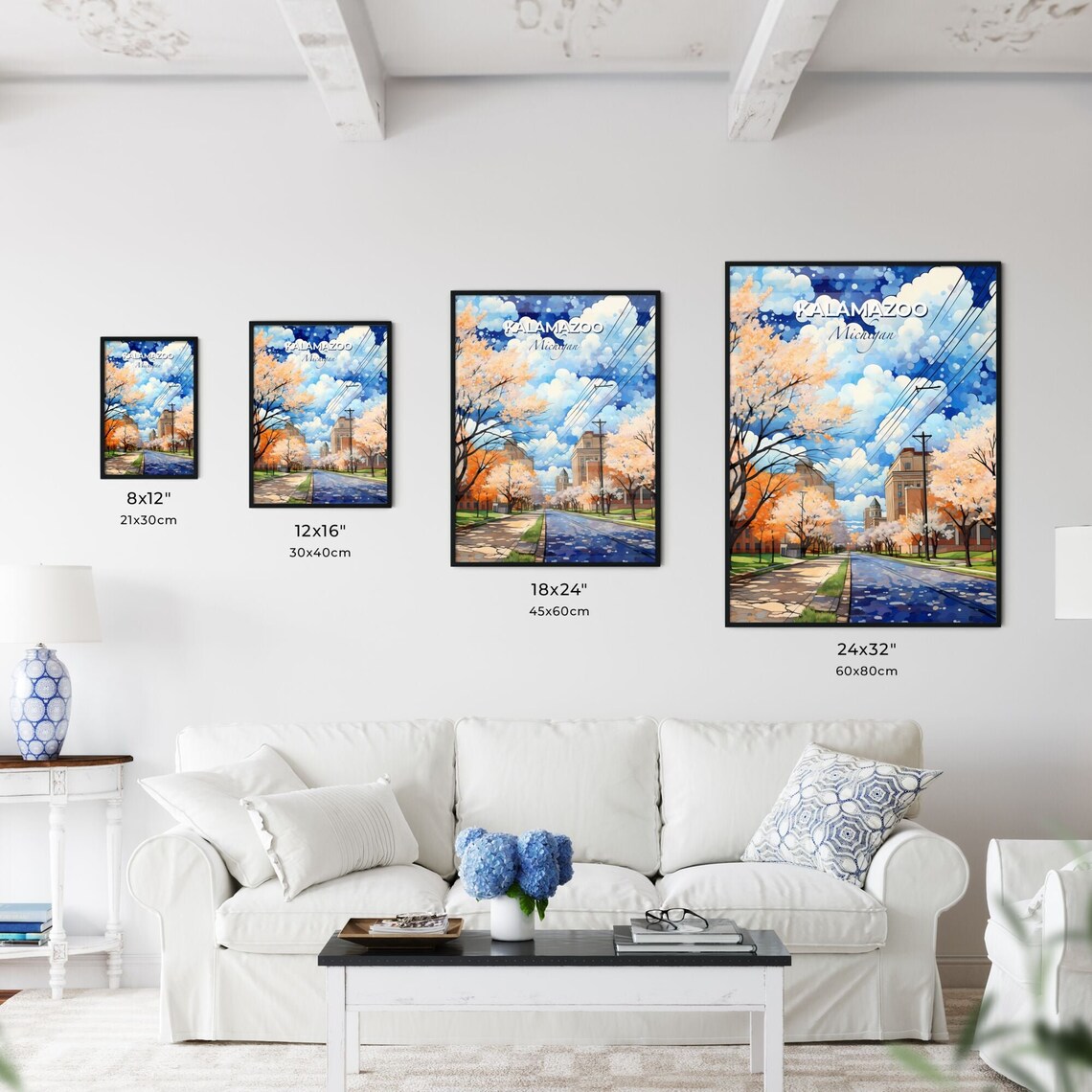 Kalamazoo Michigan Spring Street Travel Poster Blossom Trees Art - Image 3