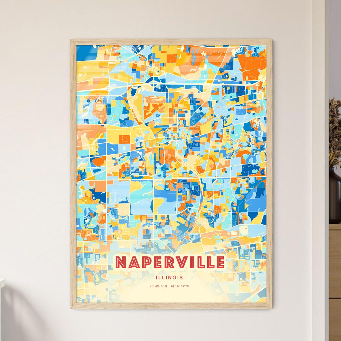 Naperville Illinois Colorful City Map Art Coordinates Poster