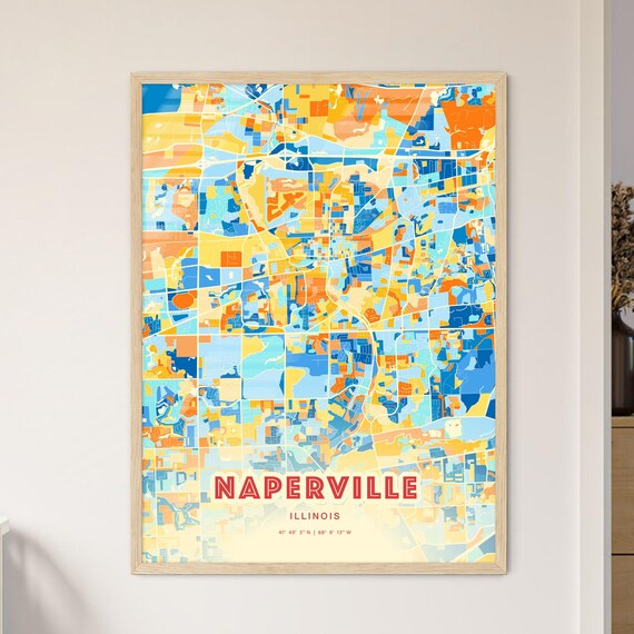 Naperville Illinois Colorful City Map Art Coordinates Poster