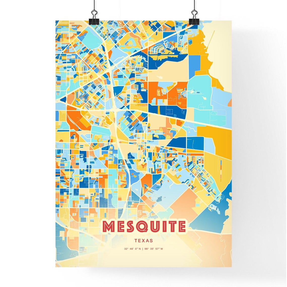 Mesquite Texas Colorful Modern Blue Orange City Map Art Poster - Image 3