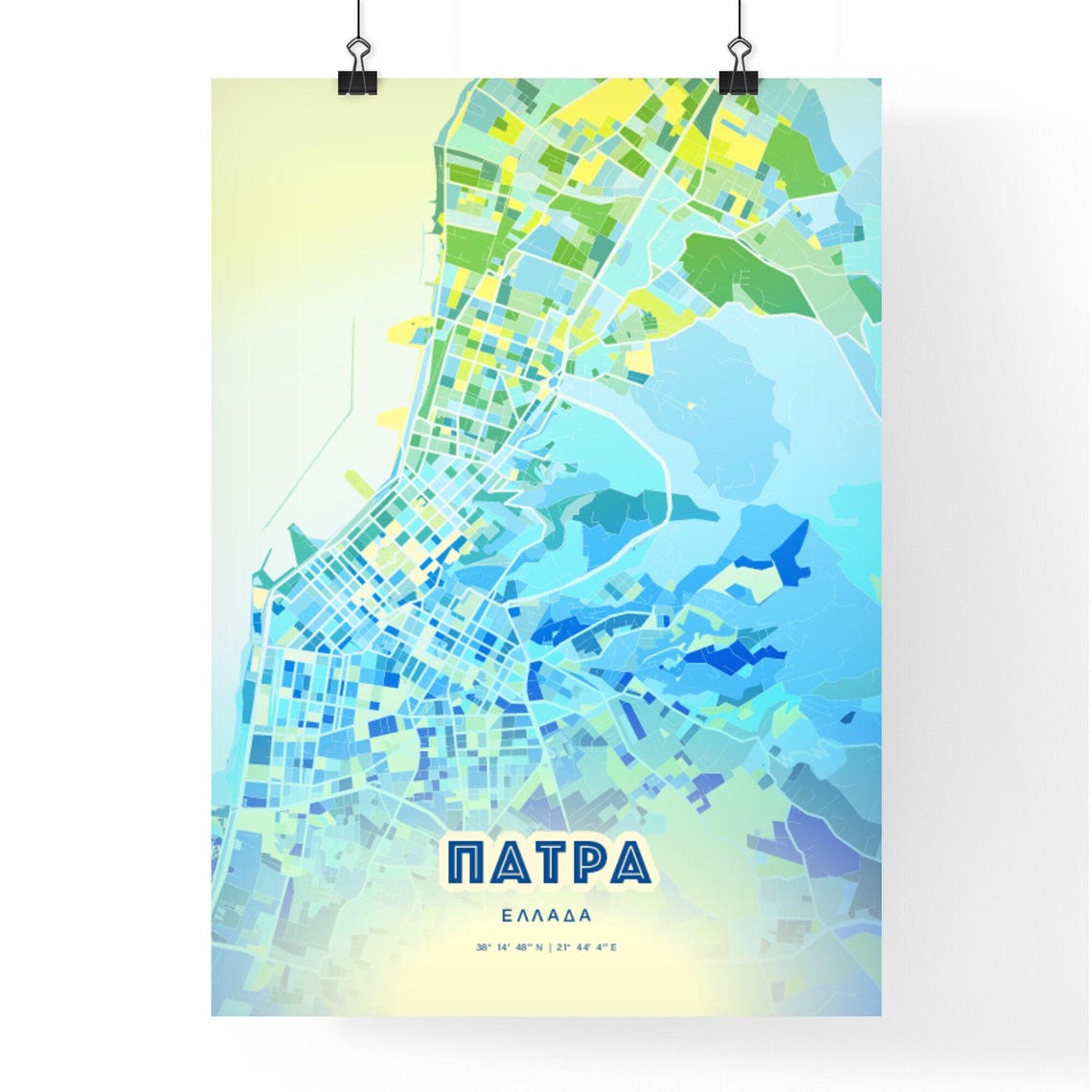Patras Greece Bluish Custom Stylish City Map Art Poster Gift - Image 2