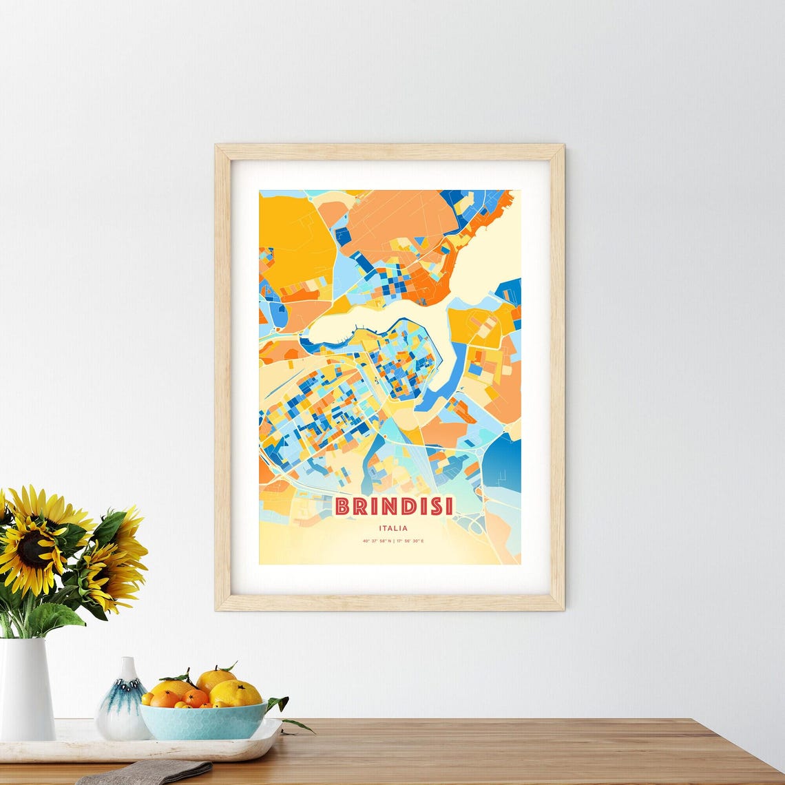 Brindisi Italia Colorful Blue Orange Map Art Poster Wall Decor - Image 2