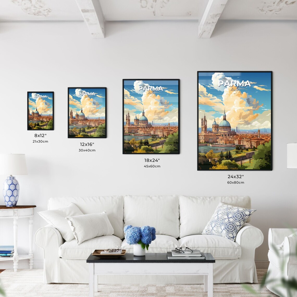 Parma Italy Skyline Cathedral Blue Dome Riverside Cityscape Travel Poster - Image 3