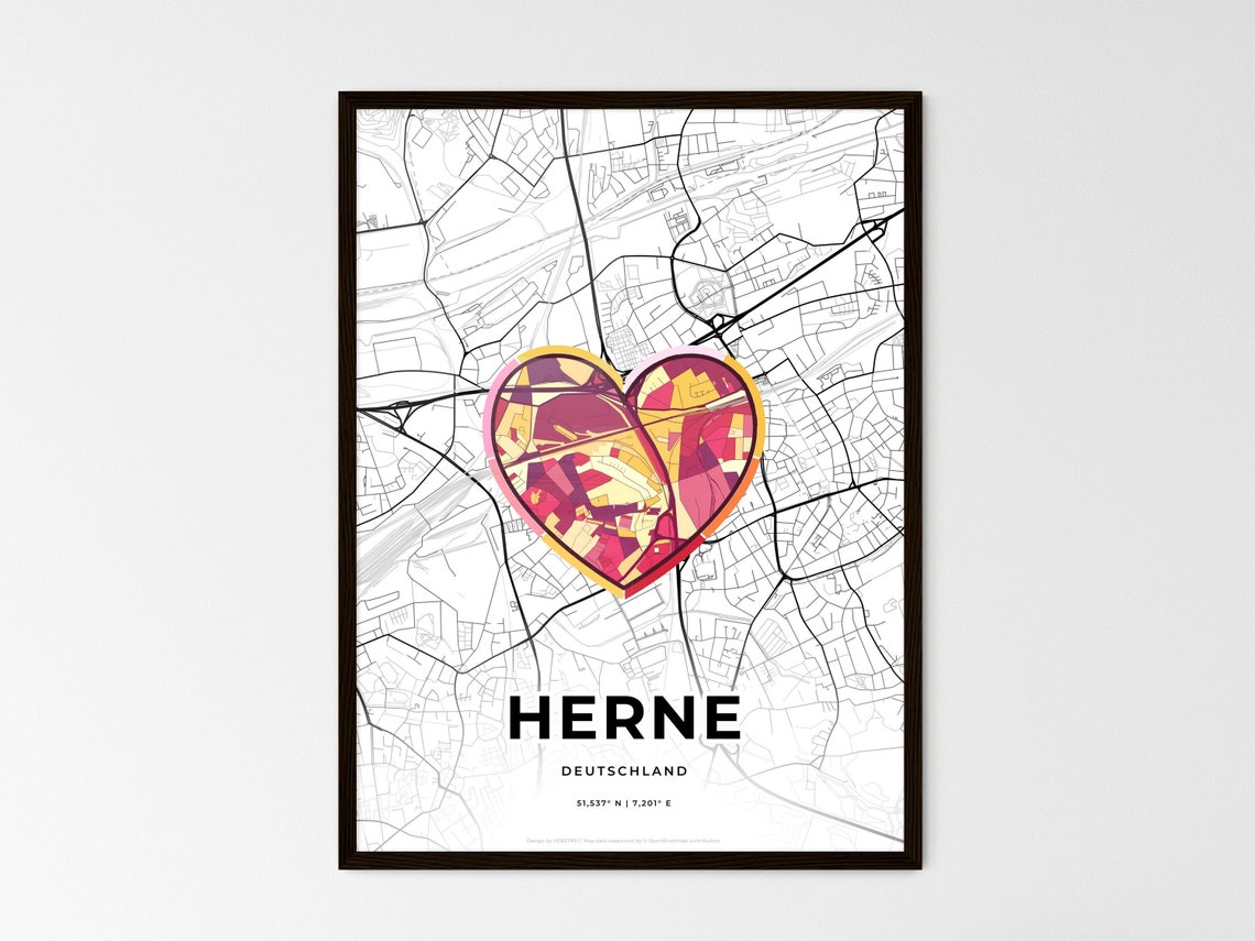 Herne Germany City Modern Minimalist Heart Street Map Art Poster