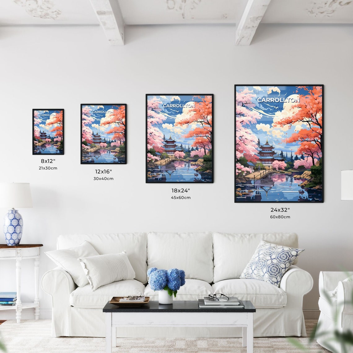 Carrollton Texas Pagoda Moonlight Blossom Garden Travel Poster - Image 3