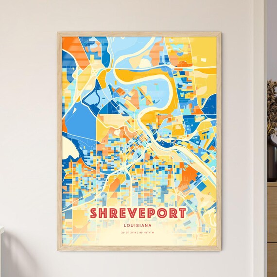 Shreveport Louisiana Colorful Blue Orange City Map Art Poster
