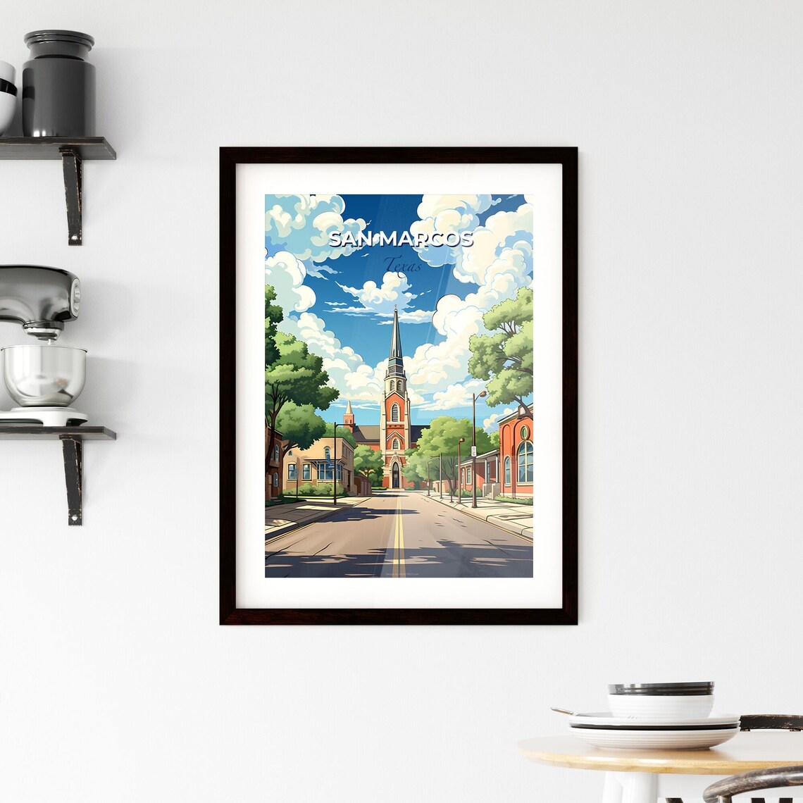 San Marcos Texas Church Street Daytime Vintage Travel Poster - Image 2