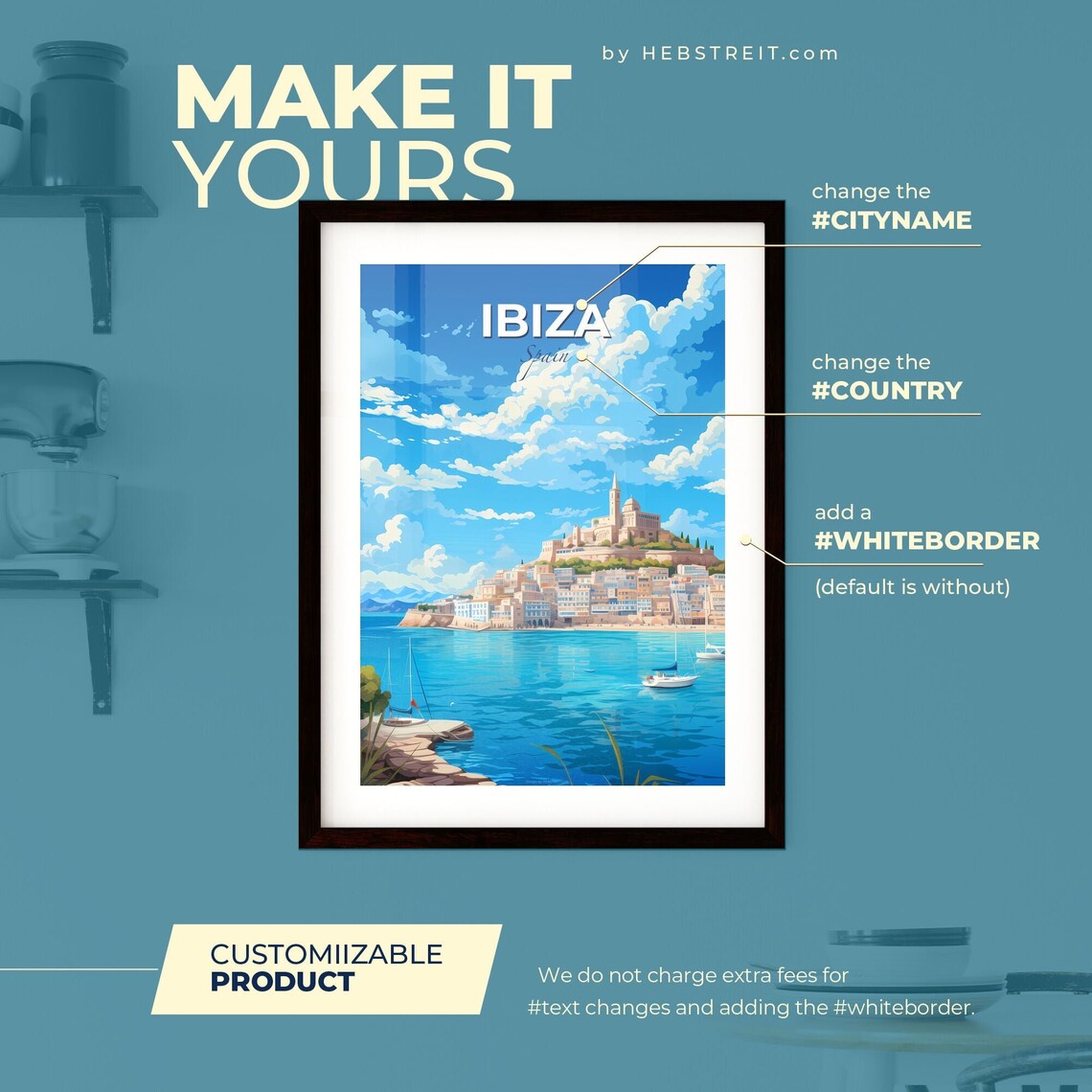 Ibiza Spain Old Town Harbor Sailboats Mediterranean Coast Poster - Image 2