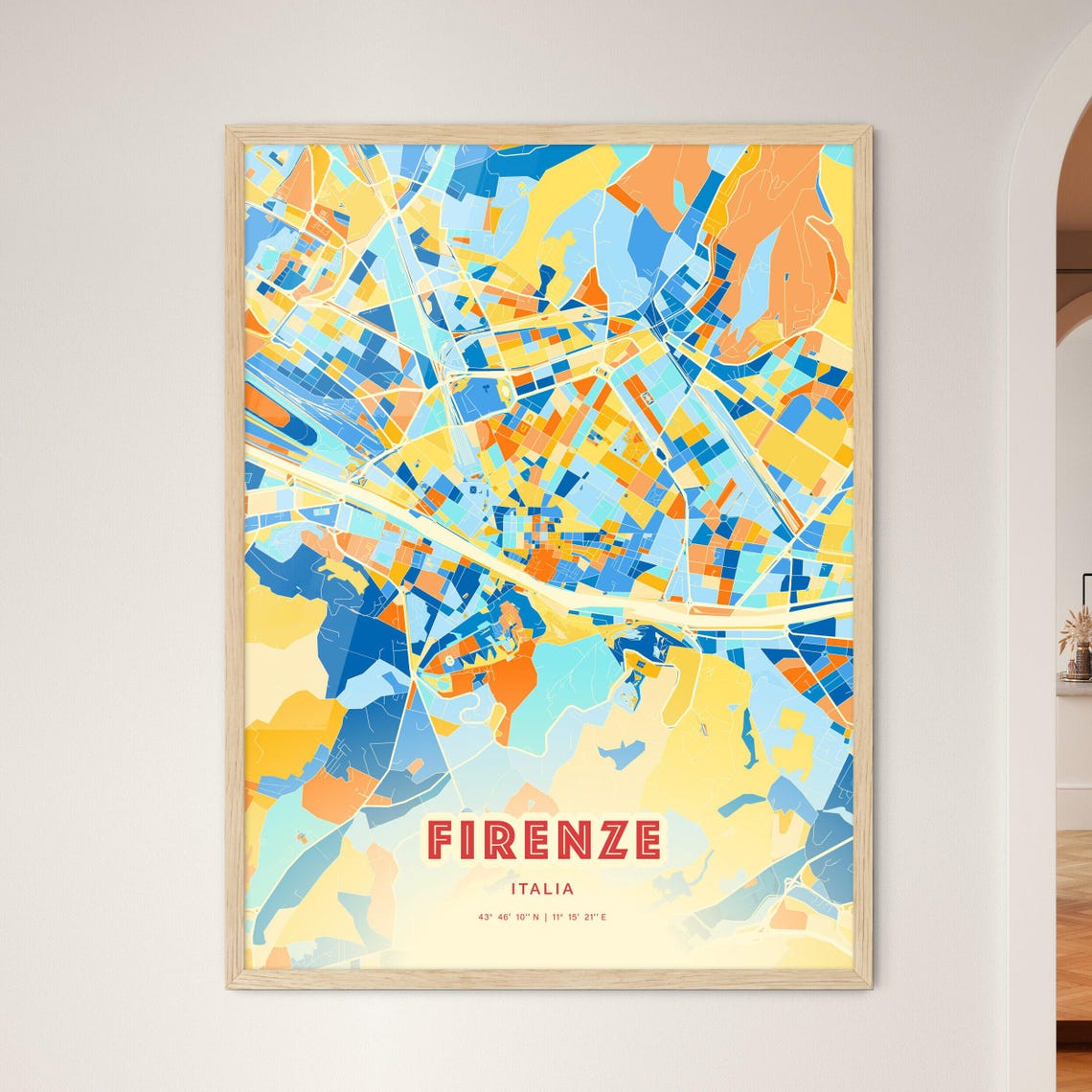 Vibrant Florence Firenze Italy Blue Orange City Map Art Poster