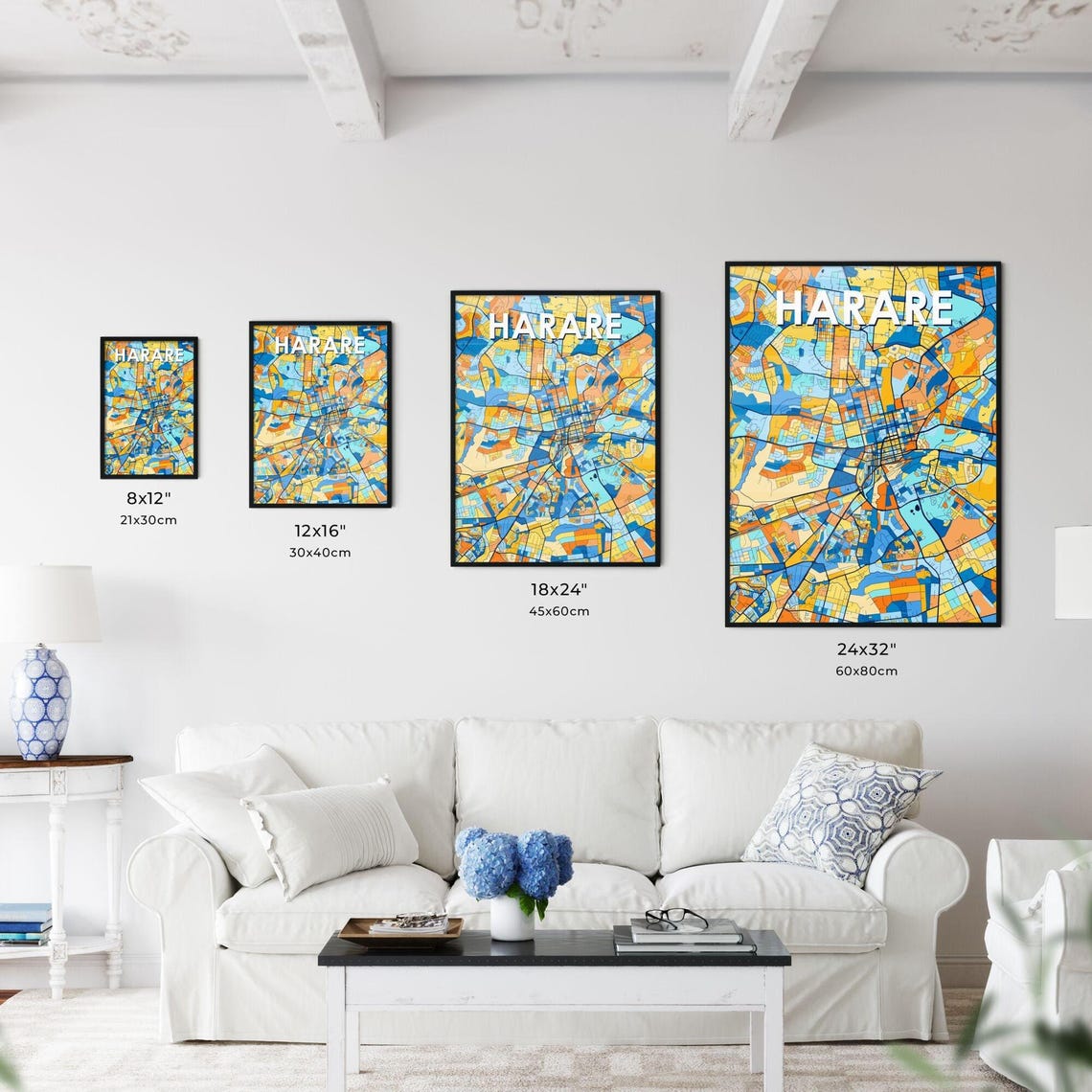 Harare Zimbabwe Bold Vibrant Modern Geometric City Map Art Poster - Image 3