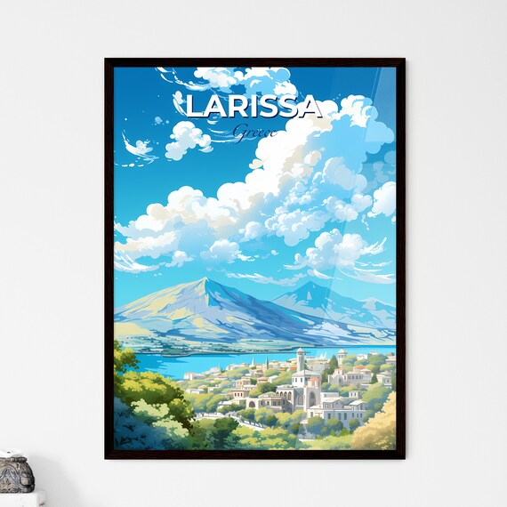 Larissa Greece Coastal Town Mountains Harbor View Travel Poster