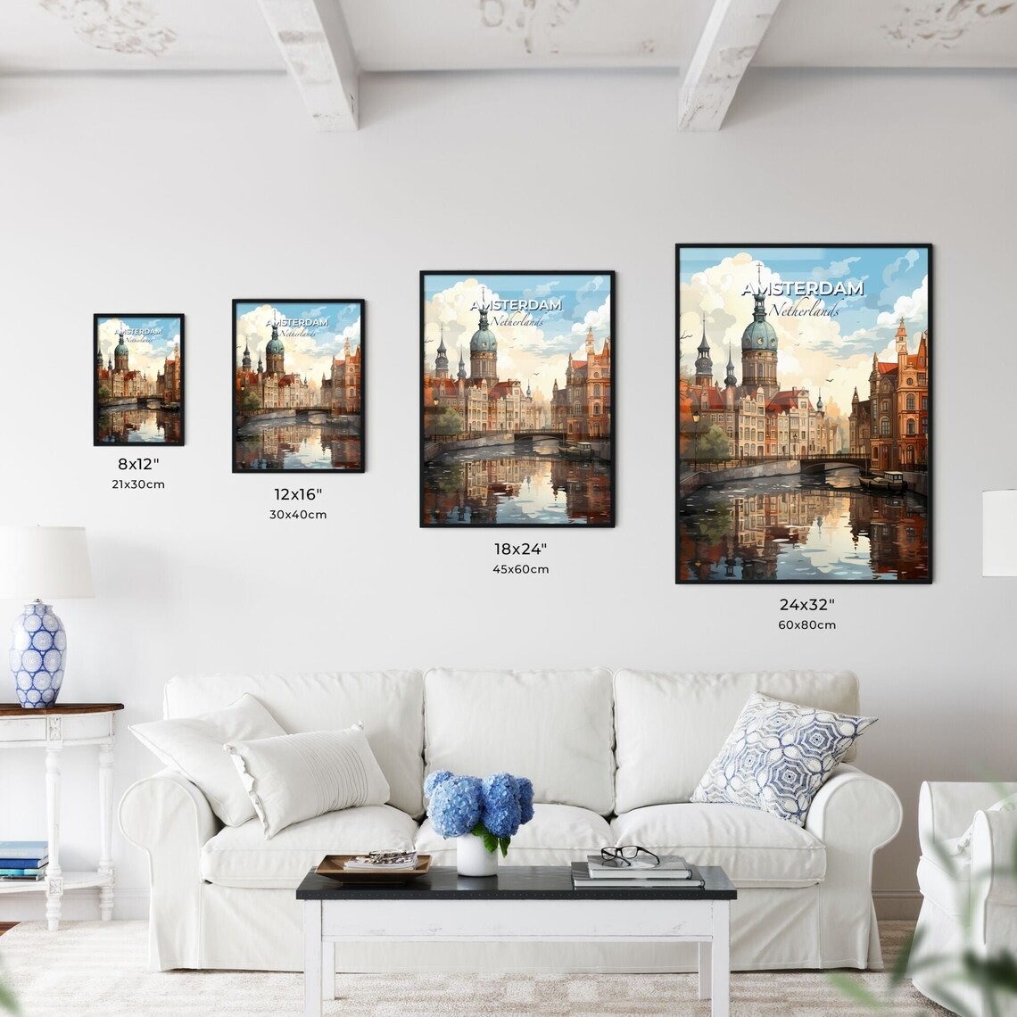 Amsterdam Netherlands Canal Travel Poster Historic City Reflection Art - Image 3