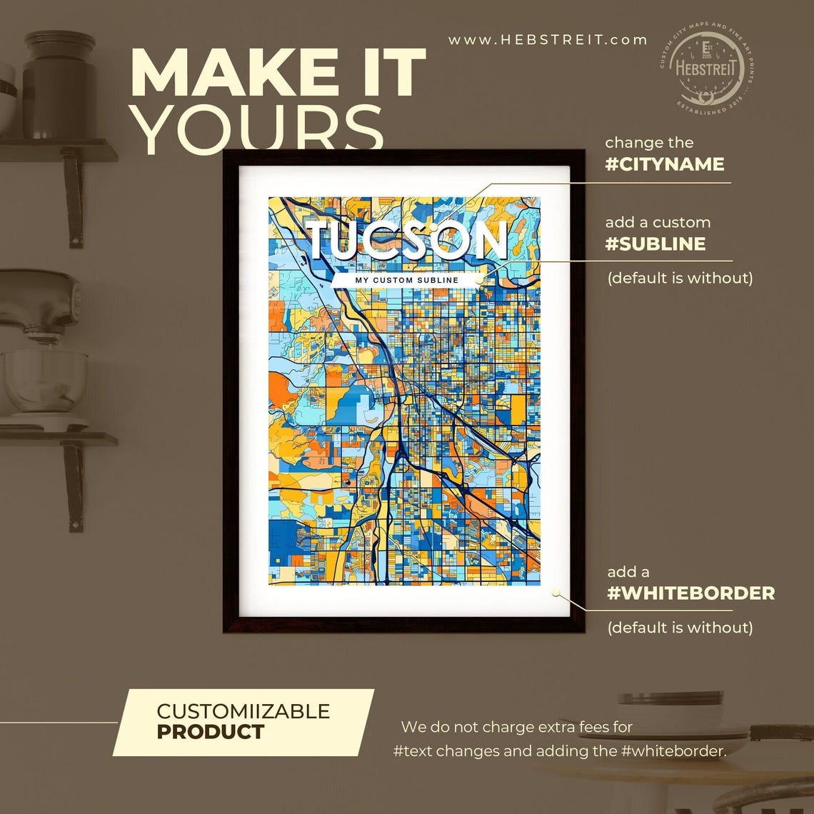 Tucson Arizona Desert City Map Colorful Art Print Wall Decor - Image 2