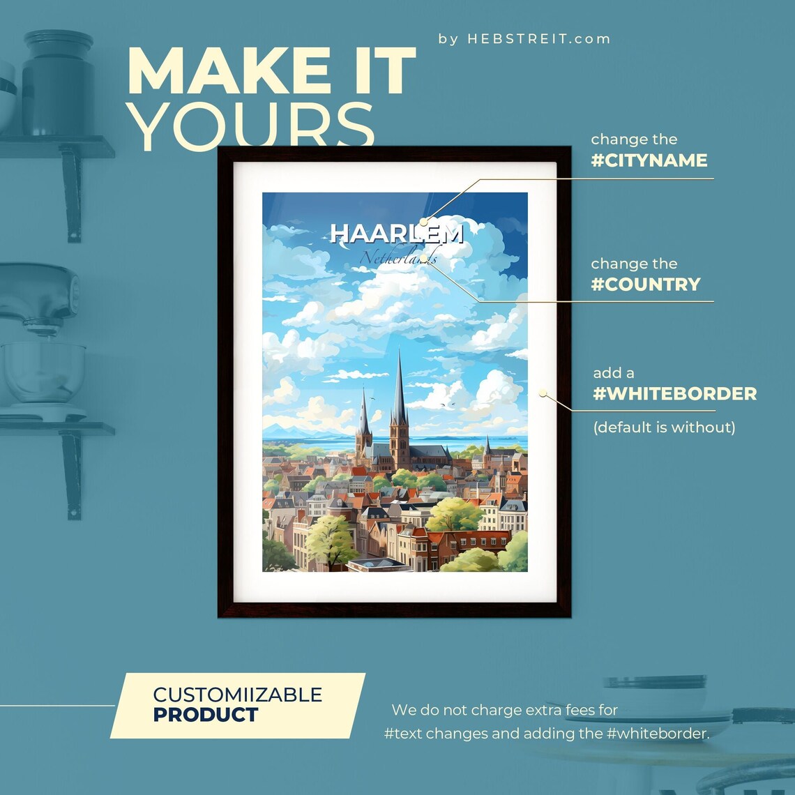 Haarlem Netherlands Illustrated Travel Poster with Church Spires - Image 2
