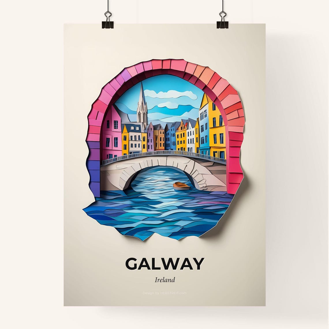 Galway Ireland Stone Bridge Over River Paper Cut Travel Poster - Image 4