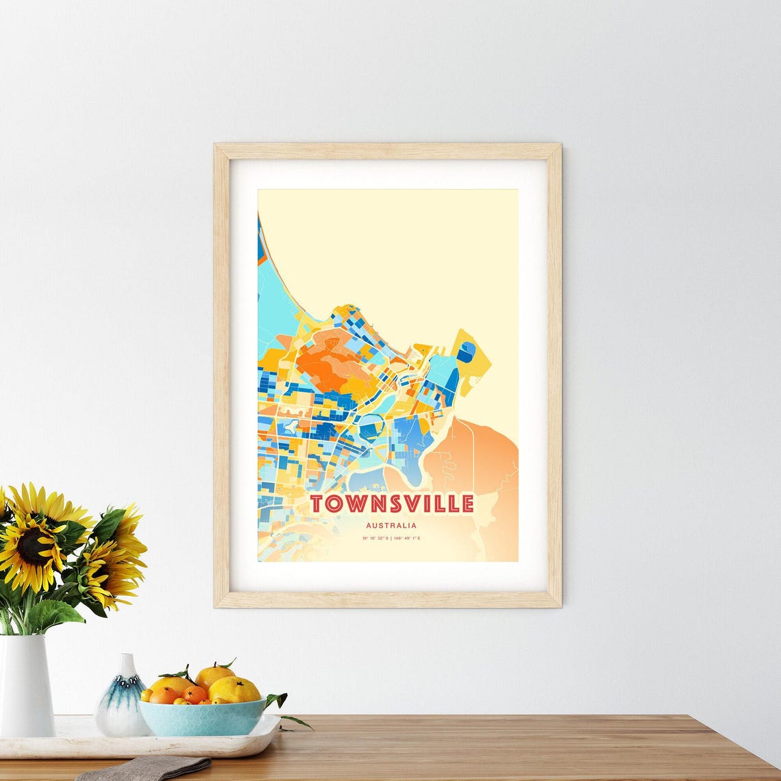 Vibrant Townsville Australia Blue Orange City Map Art Poster - Image 2