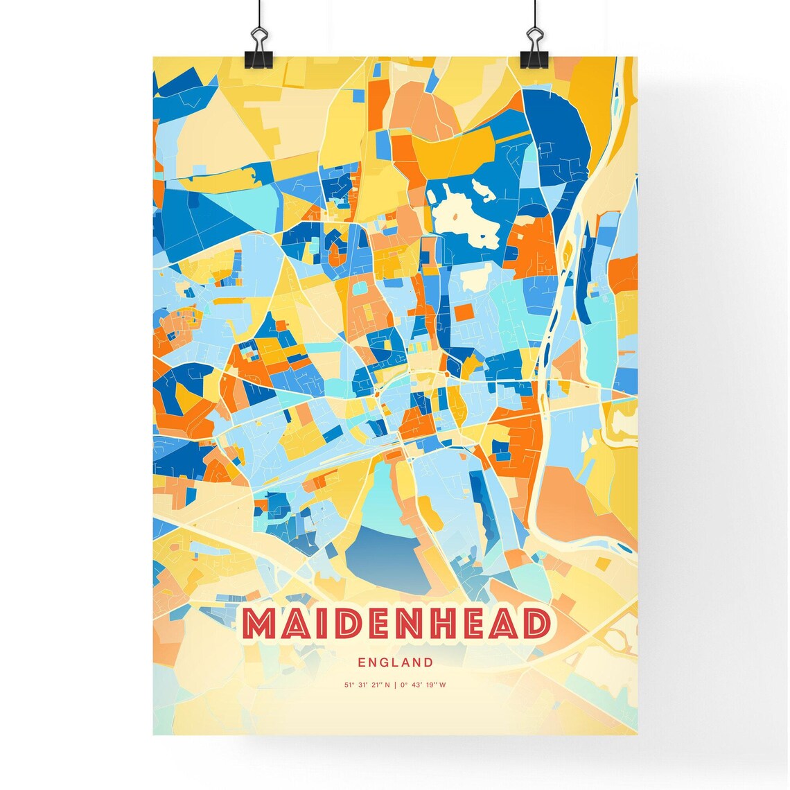 Maidenhead England Modern Colorful City Street Map Art Poster - Image 3