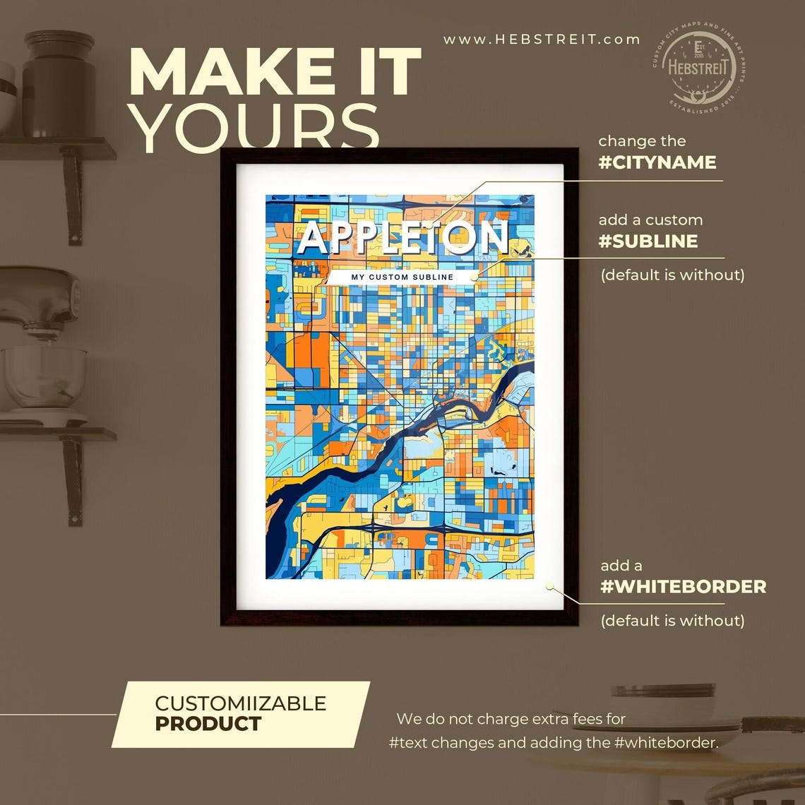 Appleton Wisconsin Vibrant Colorful Mosaic City Street Map Art Poster - Image 2