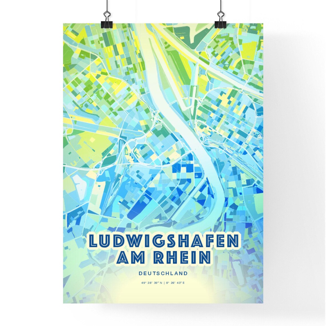 Ludwigshafen Germany Abstract City Map Art Blue Green Travel Poster - Image 2