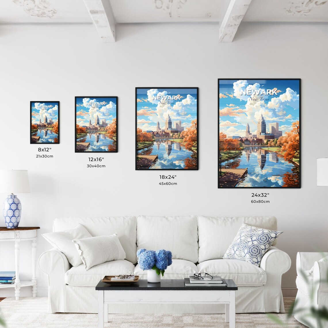 Newark New Jersey Skyline Autumn Lake Reflection Cityscape Travel Poster - Image 3
