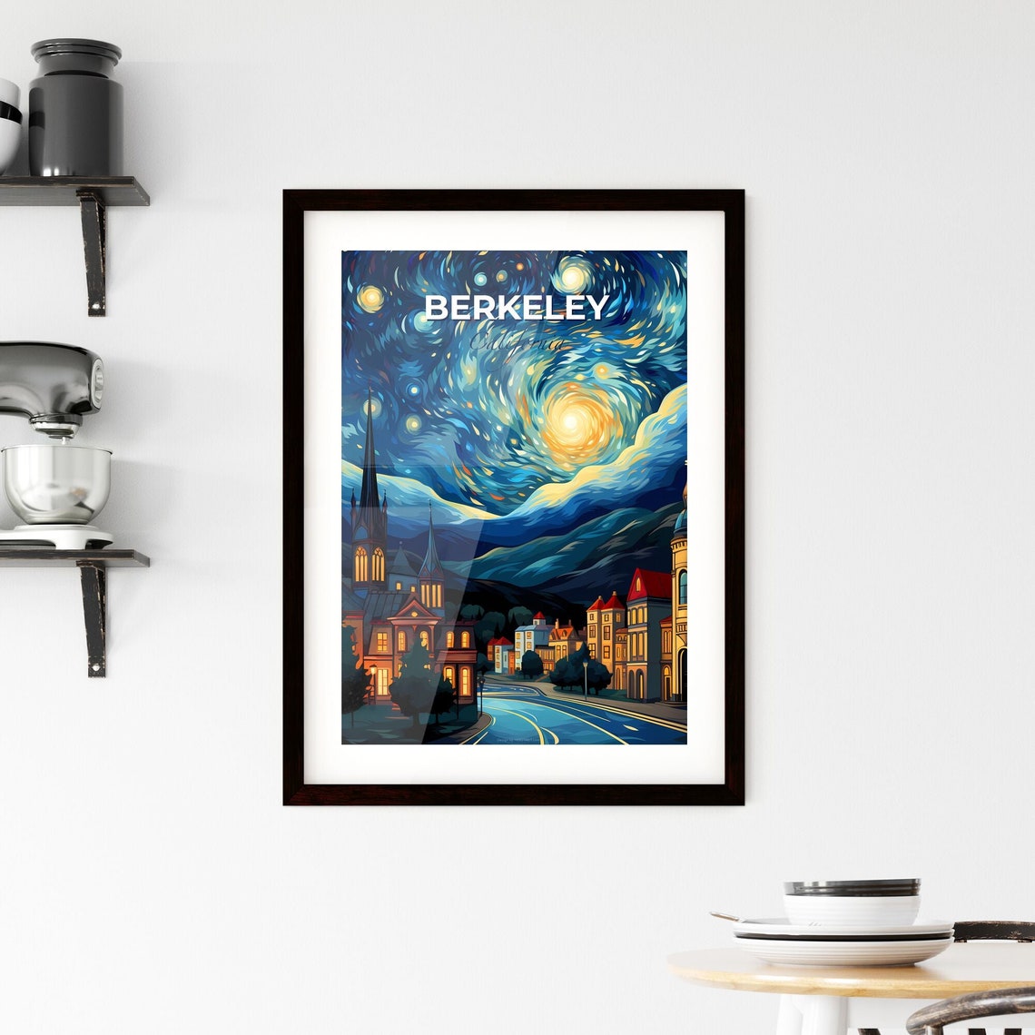 Berkeley California Starry Night City Skyline Painting Poster - Image 2