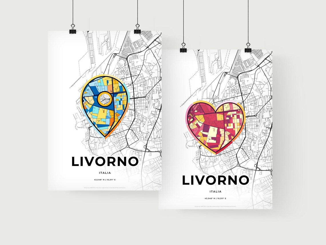 Livorno Italy Heart Map Art Poster Where It All Began Love Theme - Image 2