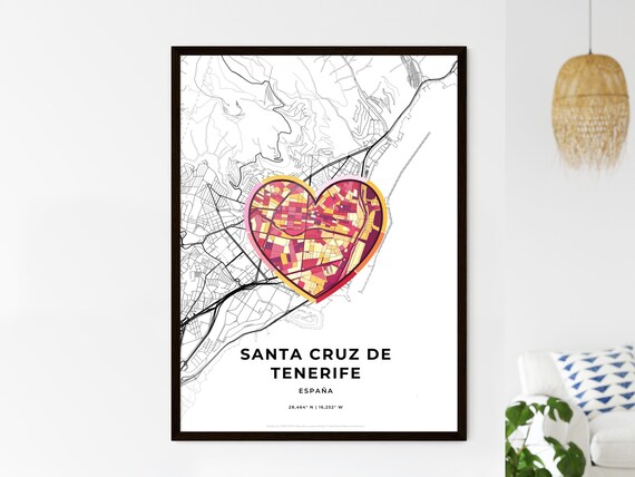 Santa Cruz de Tenerife Spain Romantic Minimalist Heart City Map Art Poster