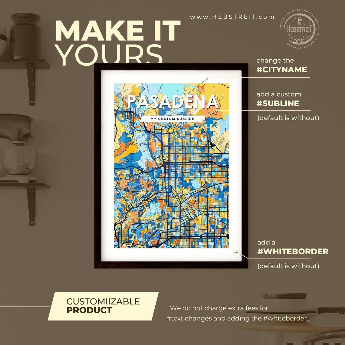 Pasadena California Colorful Geometric City Street Map Poster - Image 2
