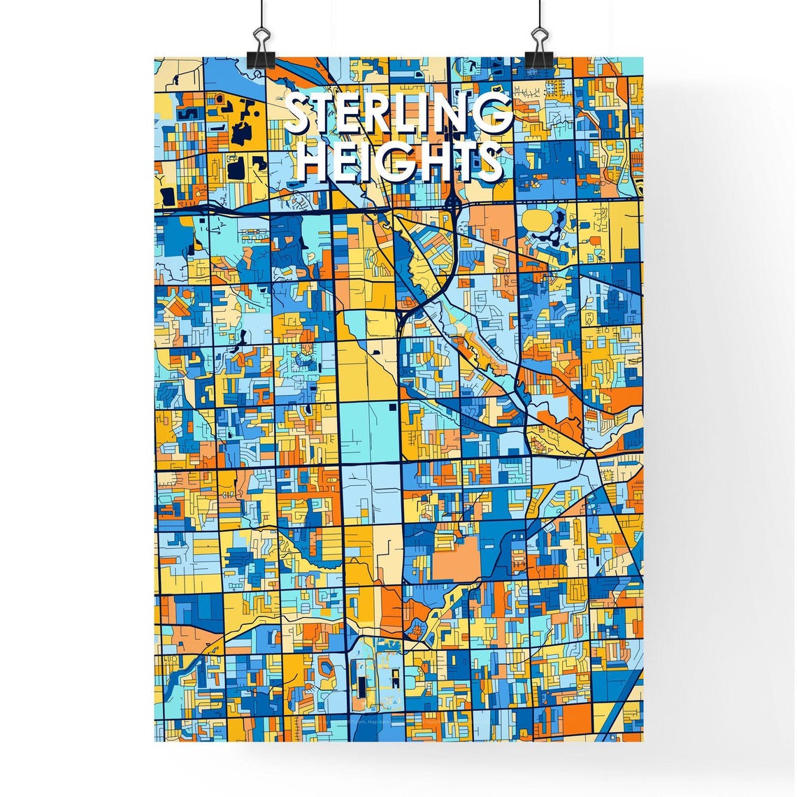 Sterling Heights Michigan Vibrant City Map Art Print Decor Gift - Image 4