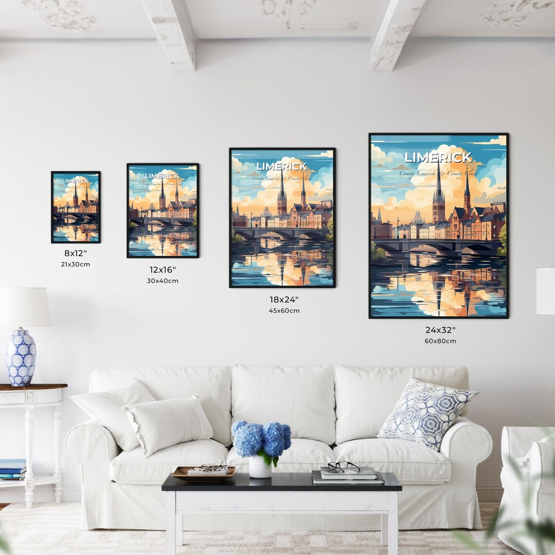 Limerick Ireland River Bridge Church Spires Sunset Travel Poster - Image 3
