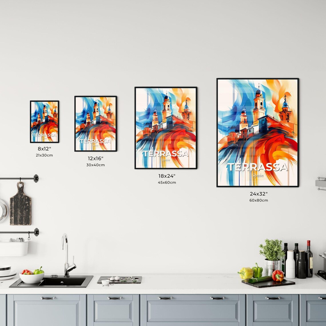 Terrassa Spain Colorful City Painting Abstract Towers Art Poster - Image 3