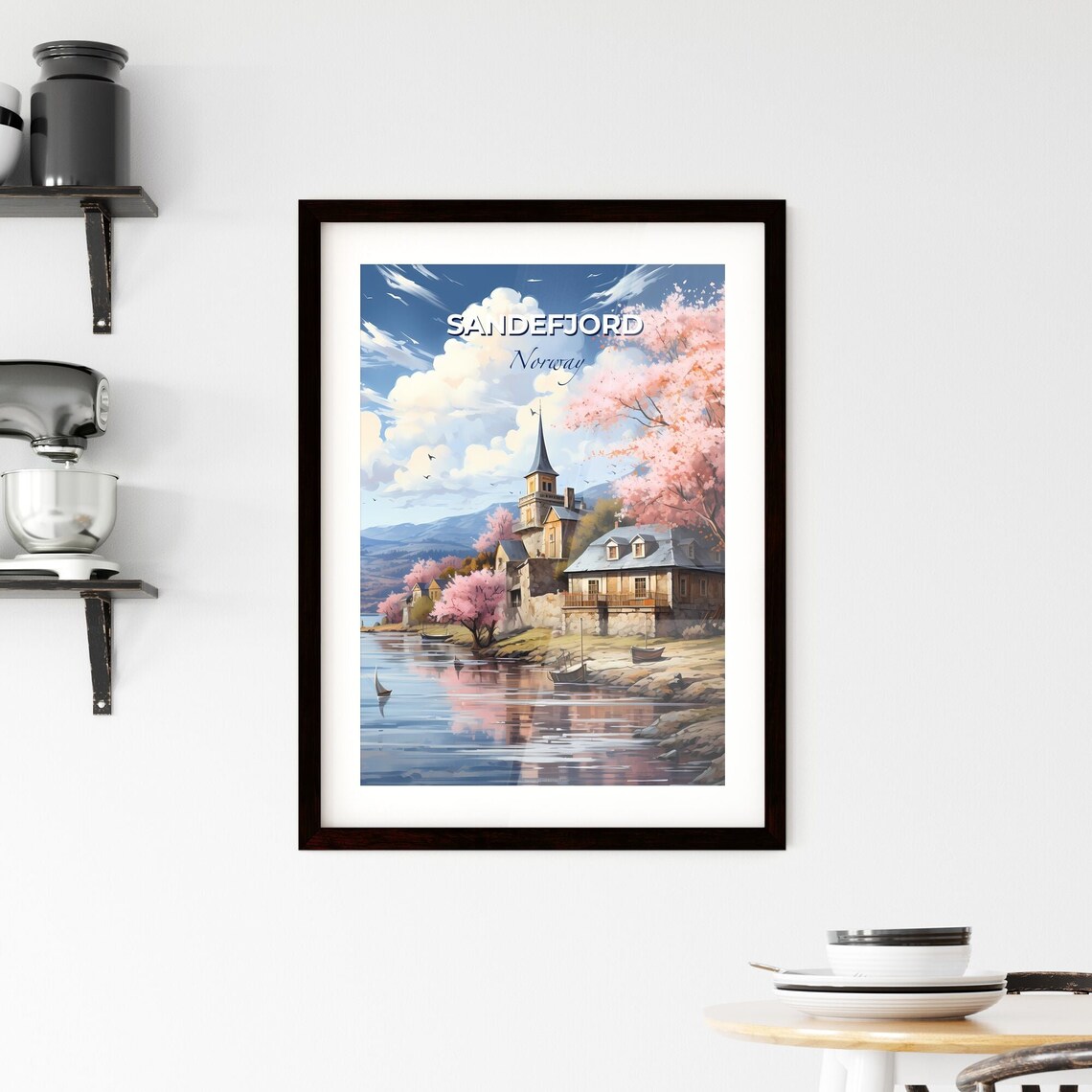 Sandefjord Norway Scenic Coastal Harbor Village Church Travel Poster - Image 2