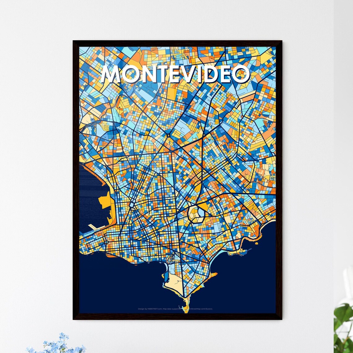 Montevideo Uruguay Blue Orange City Map Poster Bold Modern Street Grid Art