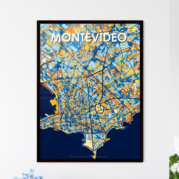 Montevideo Uruguay Blue Orange City Map Poster Bold Modern Street Grid Art