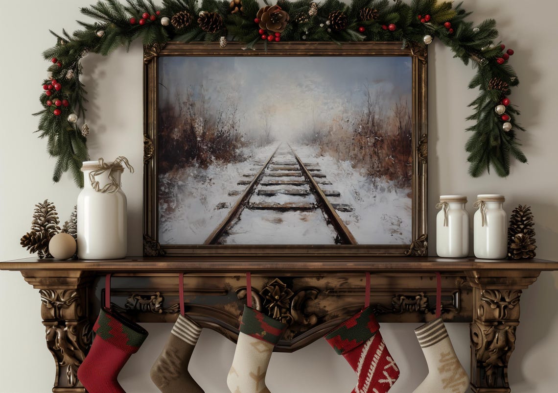 Train Tracks Through Snowy Winter Forest Misty Railroad Poster - Image 9