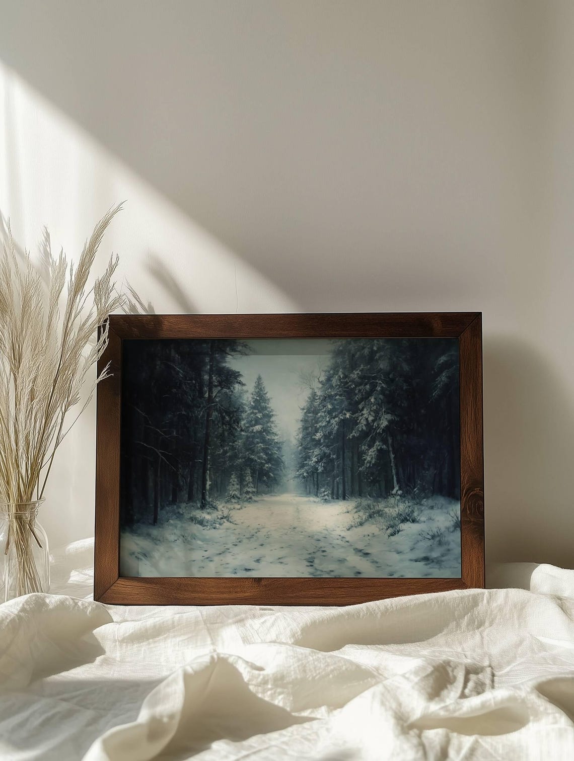 Winter Pine Forest Painting Snowy Path Cozy Rustic Scene Poster - Image 6