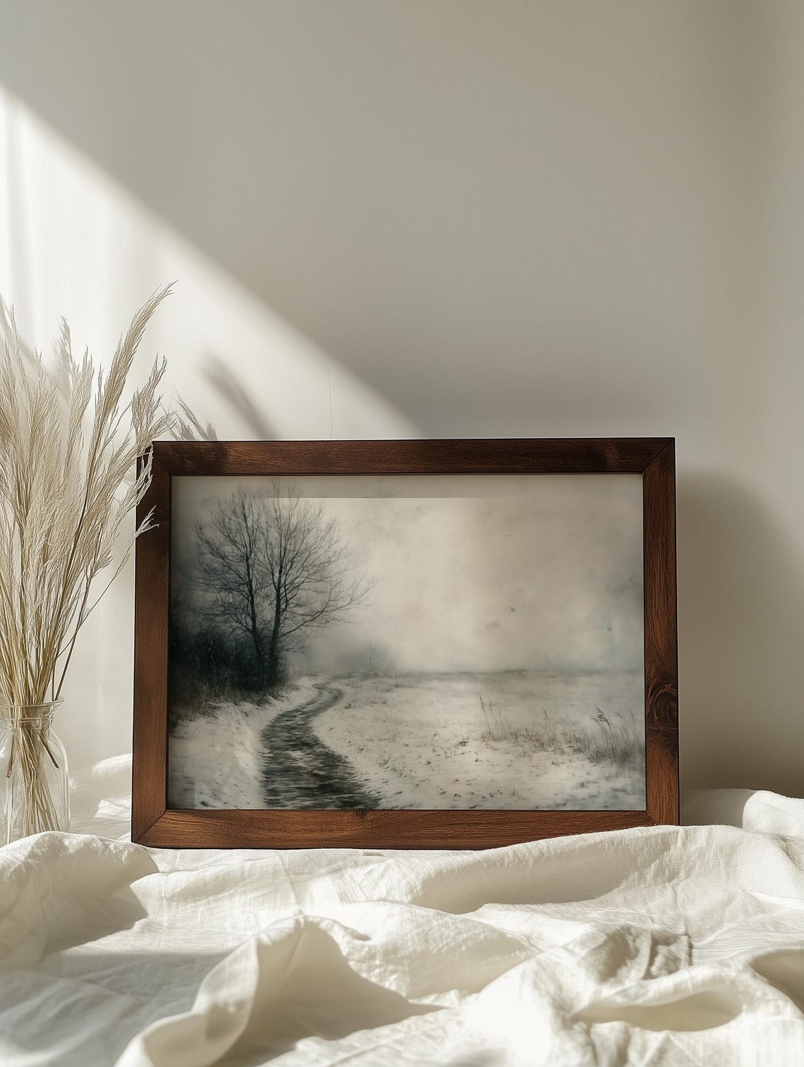 Snowy Path Through Winter Field Bare Tree Misty Country Poster - Image 7