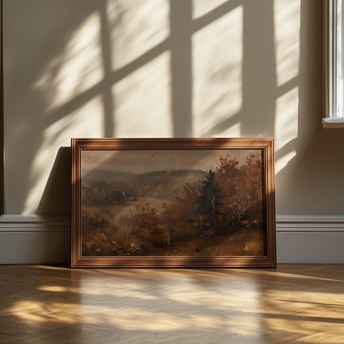 Antique Autumn Landscape Painting Muted Farm Valley Scene Poster - Image 5