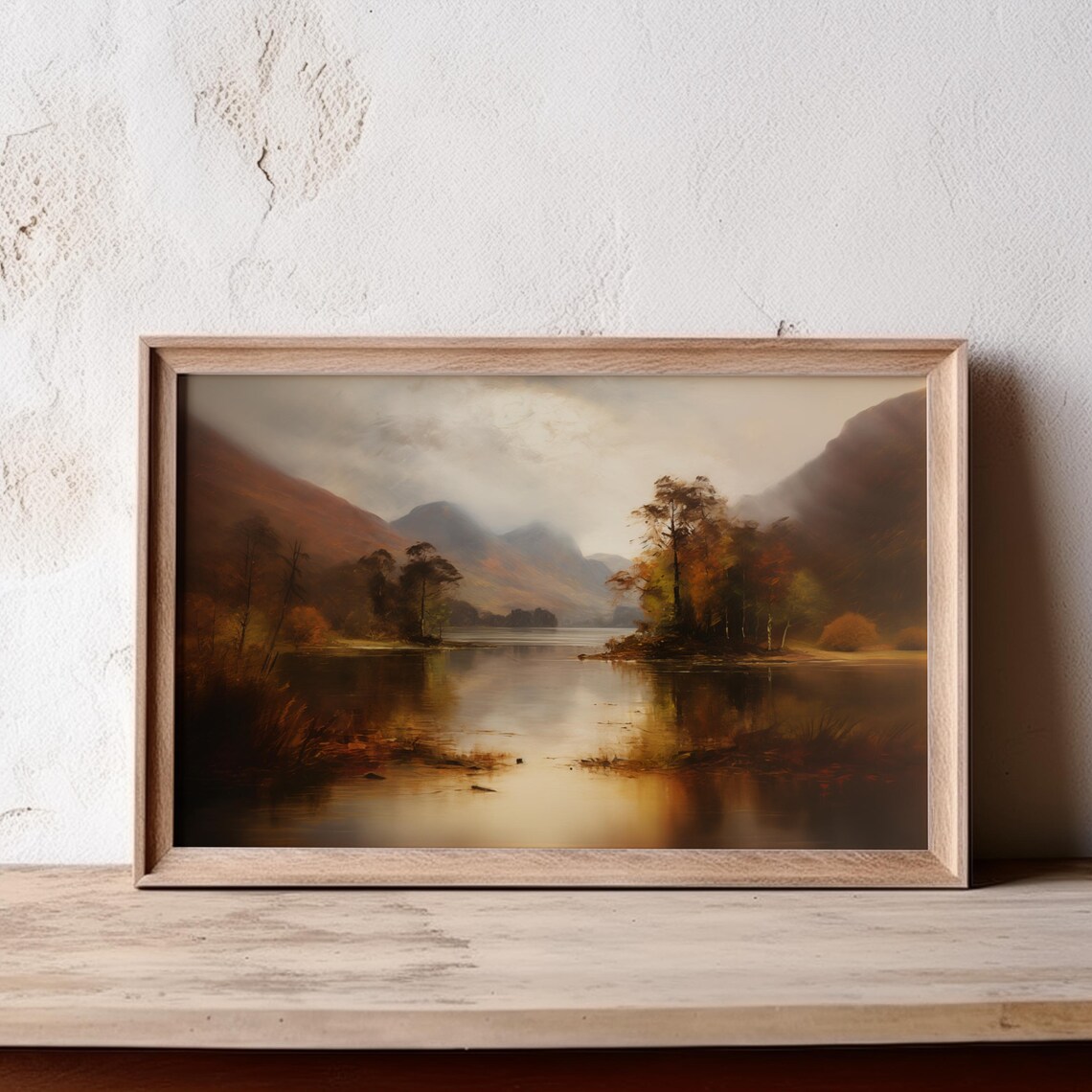 Autumn Landscape Painting Mountains And Misty Lake Moody Poster