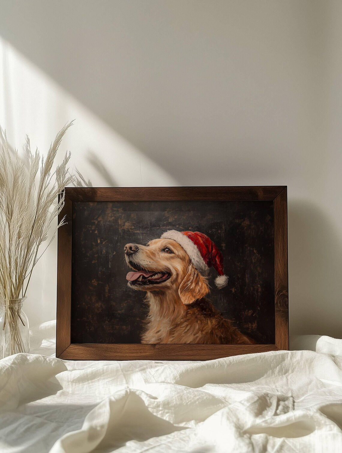 Golden Retriever Wearing Santa Hat Happy Christmas Dog Painting Poster - Image 6