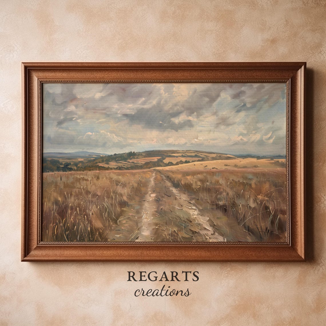 English Countryside Path Painting Golden Grass Distant Hills Poster - Image 3